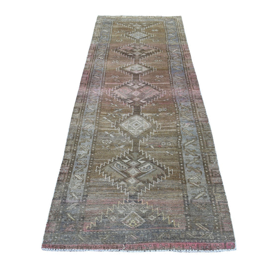 Overdyed & Vintage Worn Wool Hand Knotted Rug Grey Praline 3.3X9.8 -O054087