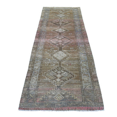 Overdyed & Vintage Worn Wool Hand Knotted Rug Grey Praline 3.3X9.8 -O054087