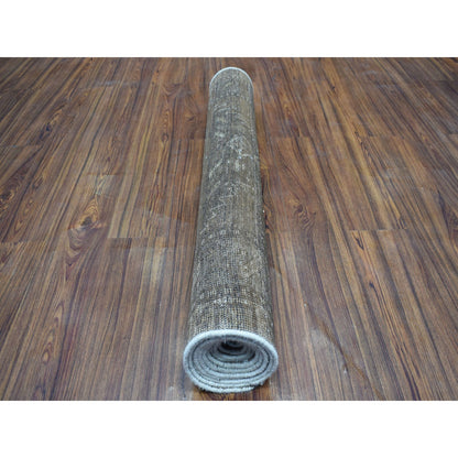 Overdyed & Vintage Worn Wool Hand Knotted Rug Grey Praline 3.3X9.8 -O054087