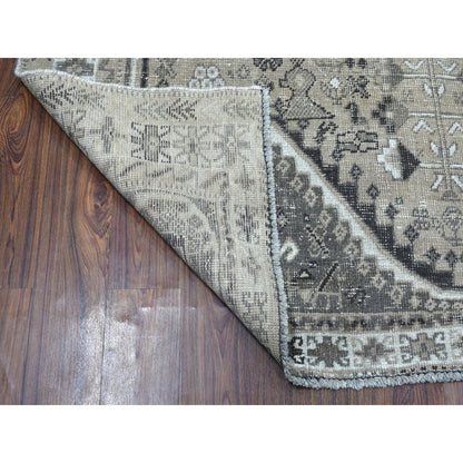 Overdyed & Vintage Worn Wool Hand Knotted Rug Grey Ivory 6.4X9.1 -O054128