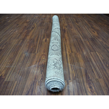 Overdyed & Vintage Worn Wool Hand Knotted Rug Grey Ivory 6.4X9.1 -O054128