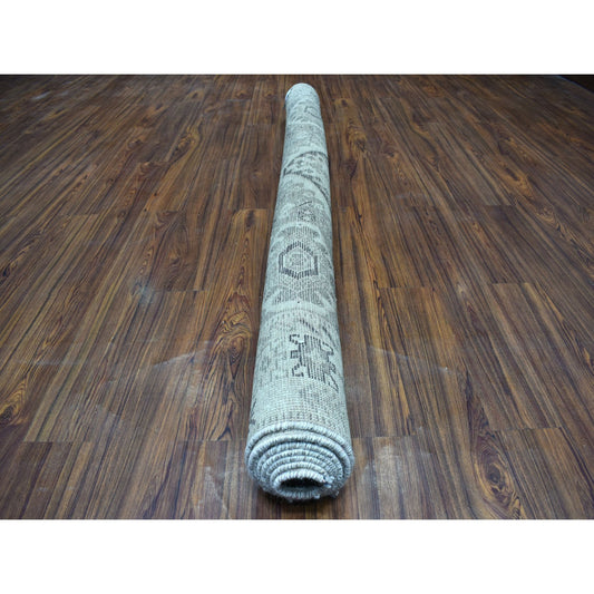 Overdyed & Vintage Worn Wool Hand Knotted Rug Grey Ivory 6.4X9.1 -O054128