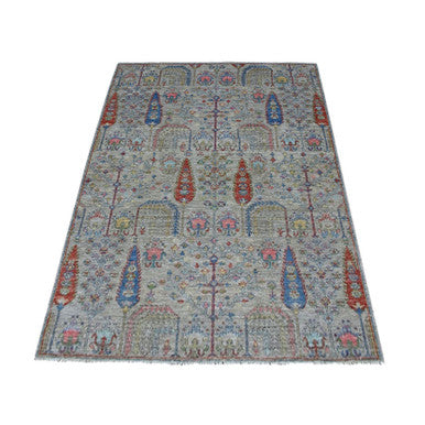Oushak And Peshawar Wool Hand Knotted Rug Grey Grey 3.9X5.8 -O054131
