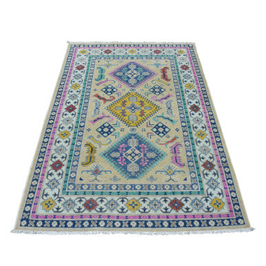 Kazak Wool Hand Knotted Rug Beige Ivory 4.1X6.1 -O054153