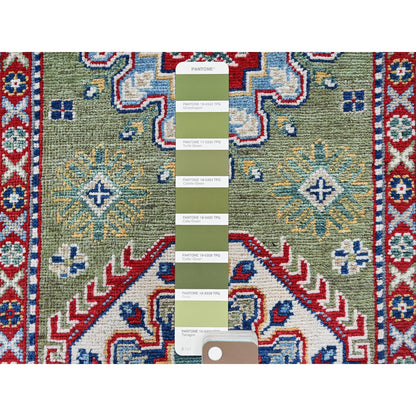 Kazak Wool Hand Knotted Rug Green 2.9x12.9 -O0541