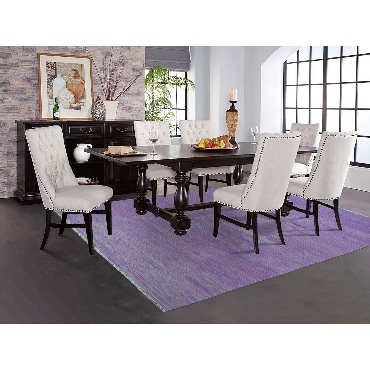 Flat Weave Wool Hand Woven Rug Purple Rose Violet 6.8X9.8 -O054213