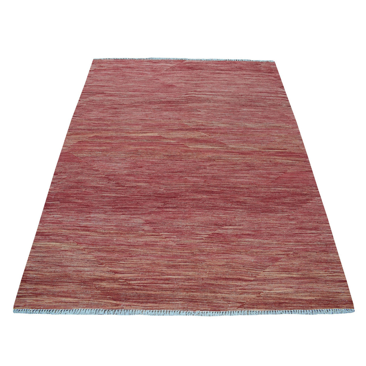 Flat Weave Wool Hand Woven Rug Red Cranberry 5.1X6.7 -O054223