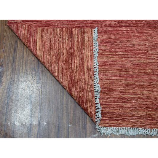 Flat Weave Wool Hand Woven Rug Red Cranberry 5.1X6.7 -O054223