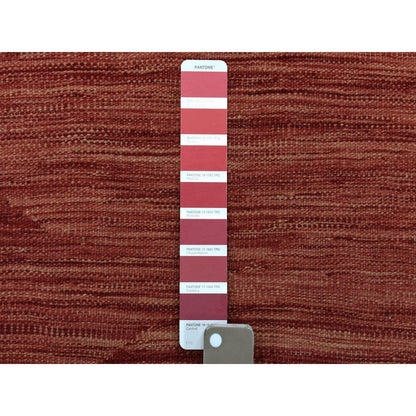 Flat Weave Wool Hand Woven Rug Red Cranberry 5.1X6.7 -O054223