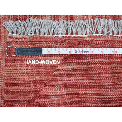 Flat Weave Wool Hand Woven Rug Red Cranberry 5.1X6.7 -O054223