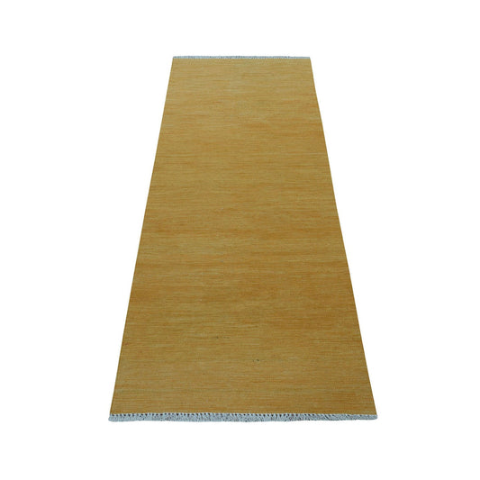 Flat Weave Wool Hand Knotted Rug Yellow Golden Nugget 2.3X6.4 -O054249