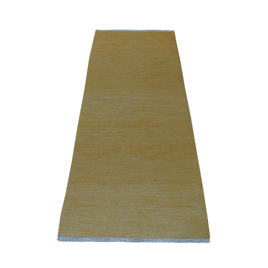 Flat Weave Wool Hand Woven Rug Yellow Golden Nugget 2.6X6.8 -O054250