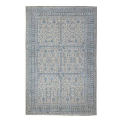 Oushak And Peshawar Wool Hand Knotted Rug Ivory Blue 5.10X9.1 -O054291