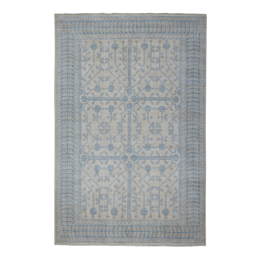 Oushak And Peshawar Wool Hand Knotted Rug Ivory Blue 5.10X9.1 -O054291
