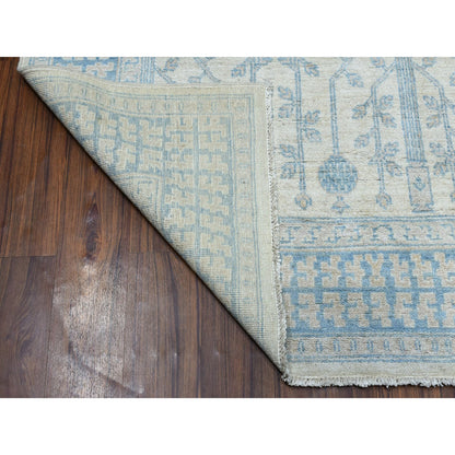 Oushak And Peshawar Wool Hand Knotted Rug Ivory Blue 5.10X9.1 -O054291