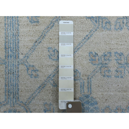 Oushak And Peshawar Wool Hand Knotted Rug Ivory Blue 5.10X9.1 -O054291