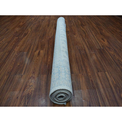Oushak And Peshawar Wool Hand Knotted Rug Ivory Blue 5.10X9.1 -O054291
