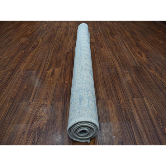 Oushak And Peshawar Wool Hand Knotted Rug Ivory Blue 5.10X9.1 -O054291