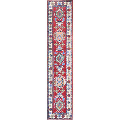 Kazak Wool Hand Knotted Rug Red 2.9x13.1 -O0542