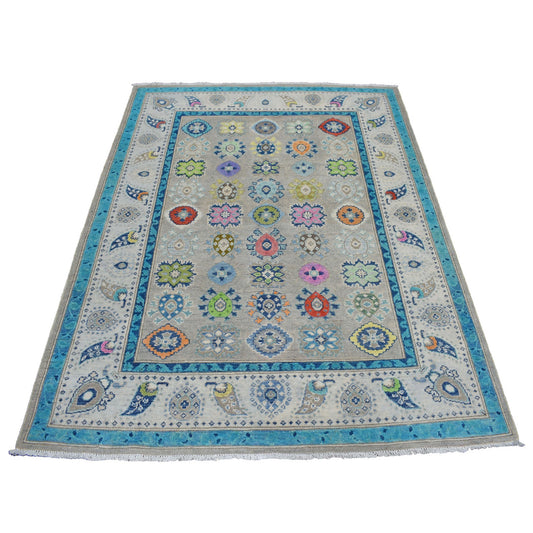 Kazak Wool Hand Knotted Rug Grey warm sand 5.0X6.4 -O054323