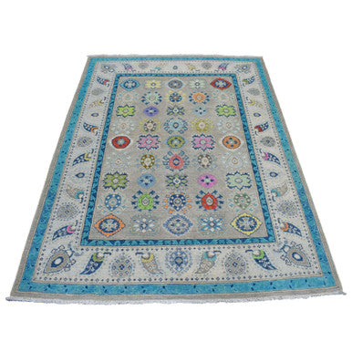 Kazak Wool Hand Knotted Rug Grey warm sand 5.0X6.4 -O054323