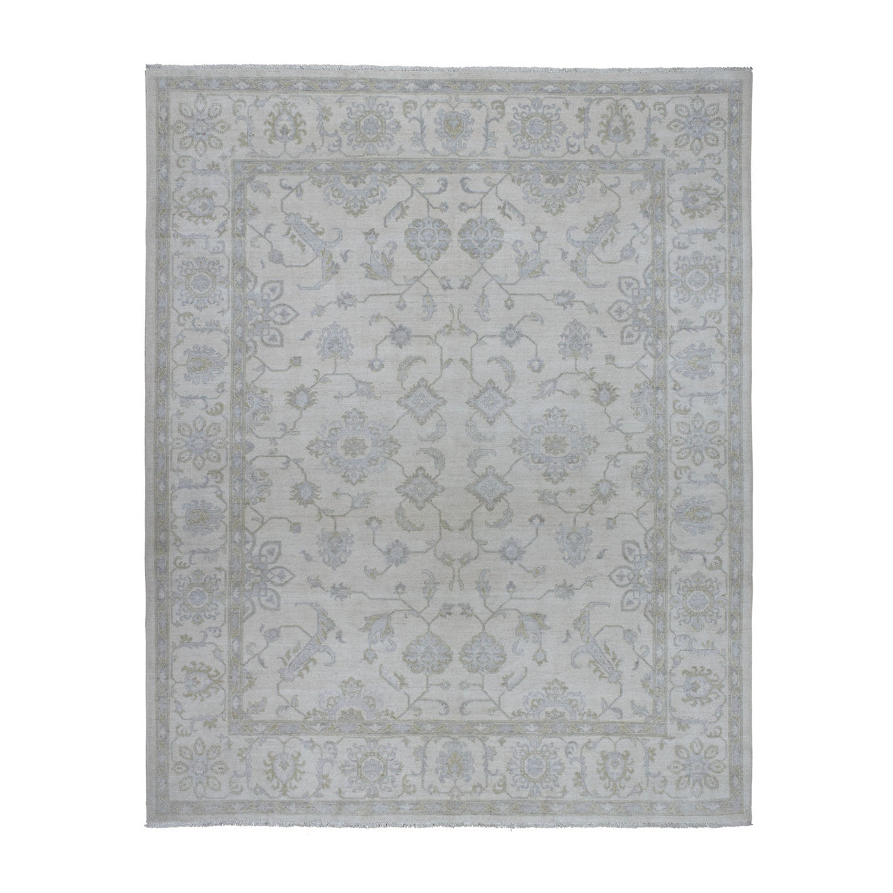 Oushak And Peshawar Wool Hand Knotted Rug Ivory Ivory 8.5X9.7 -O054389