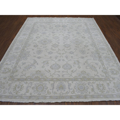 Oushak And Peshawar Wool Hand Knotted Rug Ivory Ivory 8.5X9.7 -O054389