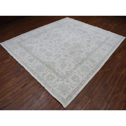 Oushak And Peshawar Wool Hand Knotted Rug Ivory Ivory 8.5X9.7 -O054389