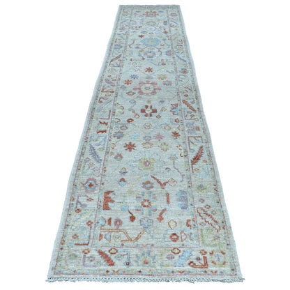 Oushak And Peshawar Wool Hand Knotted Rug Grey No Border 2.10X13.6 -O054429