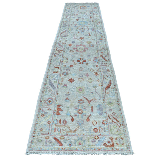 Oushak And Peshawar Wool Hand Knotted Rug Grey No Border 2.10X13.6 -O054429