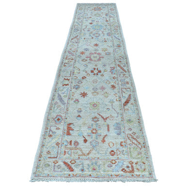 Oushak And Peshawar Wool Hand Knotted Rug Grey No Border 2.10X13.6 -O054429
