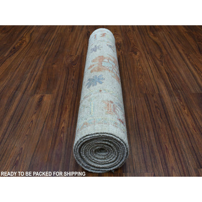 Oushak And Peshawar Wool Hand Knotted Rug Grey No Border 2.10X13.6 -O054429