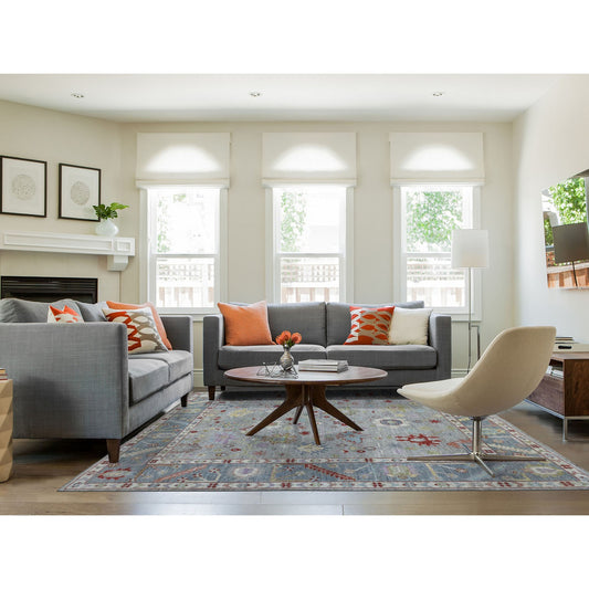 Oushak And Peshawar Wool Hand Knotted Rug Grey Silver Gray 8.0X9.5 -O054488