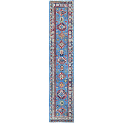 Kazak Wool Hand Knotted Rug Blue 3.2x16.1 -O0545