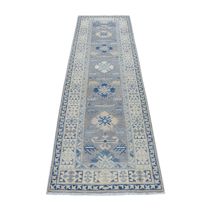 Kazak Wool Hand Knotted Rug Grey Ivory 2.6X9.4 -O054612