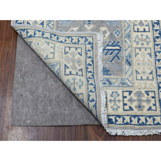 Kazak Wool Hand Knotted Rug Grey Ivory 2.6X9.4 -O054612