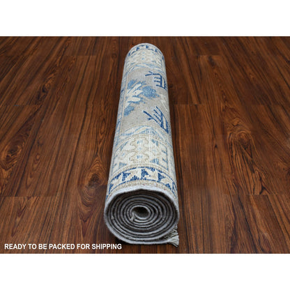 Kazak Wool Hand Knotted Rug Grey Ivory 2.6X9.4 -O054612