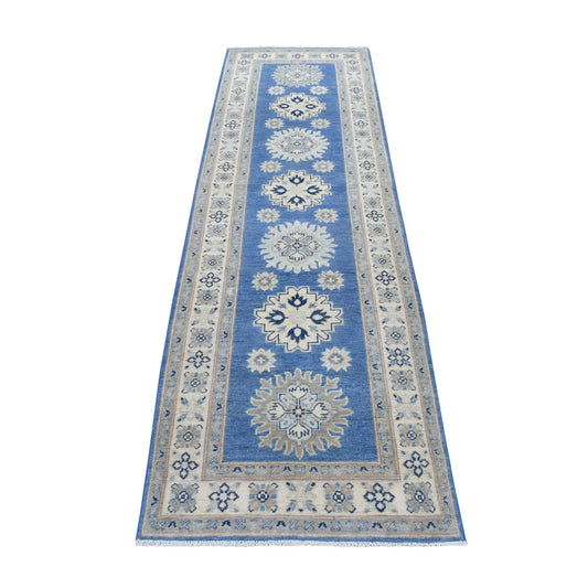 Kazak Wool Hand Knotted Rug Blue Ivory 2.6X9.7 -O054621