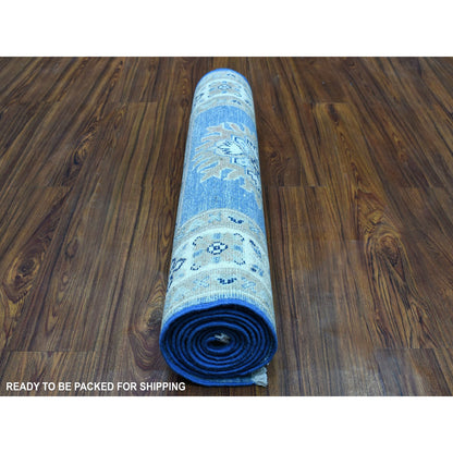 Kazak Wool Hand Knotted Rug Blue Ivory 2.6X9.7 -O054621