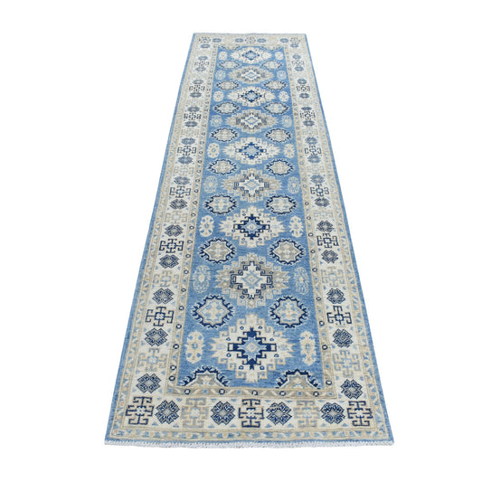 Kazak Wool Hand Knotted Rug Blue Ivory 2.8X9.6 -O054622