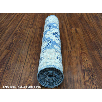 Kazak Wool Hand Knotted Rug Blue Ivory 2.8X9.6 -O054622