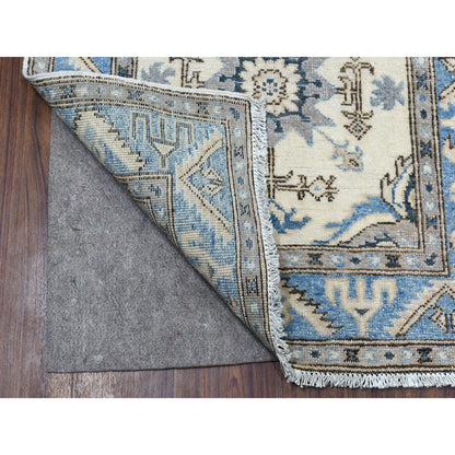 Kazak Wool Hand Knotted Rug Ivory Blue 2.8X9.1 -O054623