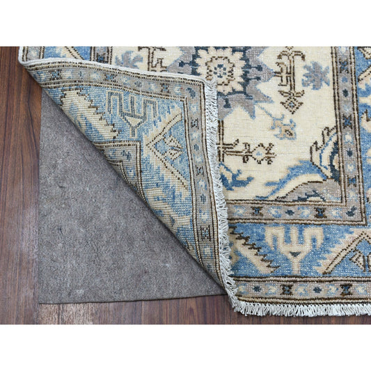 Kazak Wool Hand Knotted Rug Ivory Blue 2.8X9.1 -O054623