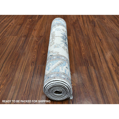 Kazak Wool Hand Knotted Rug Ivory Blue 2.8X9.1 -O054623
