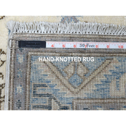 Kazak Wool Hand Knotted Rug Ivory Blue 2.8X9.1 -O054623