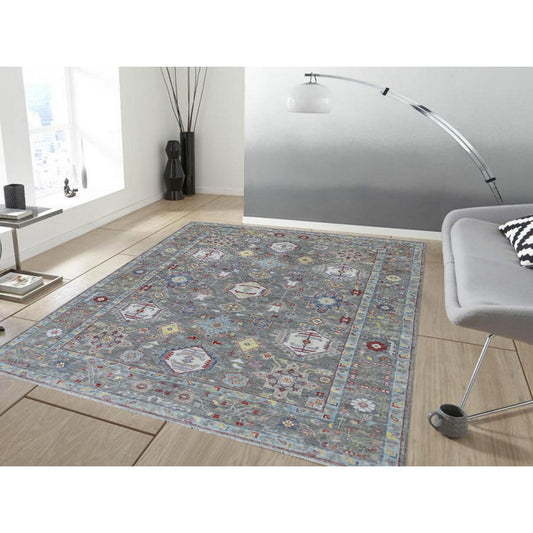 Oushak And Peshawar Wool Hand Knotted Rug Grey No Border 6.2X9.2 -O054649