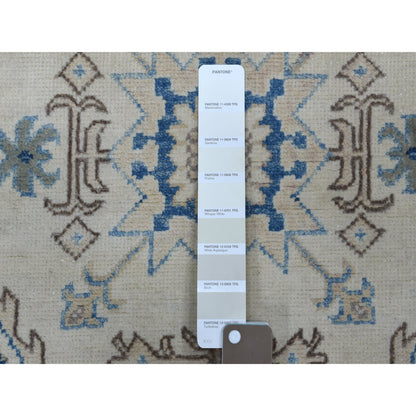 Kazak Wool Hand Knotted Rug Ivory Denim Blue 2.9X9.7 -O054660