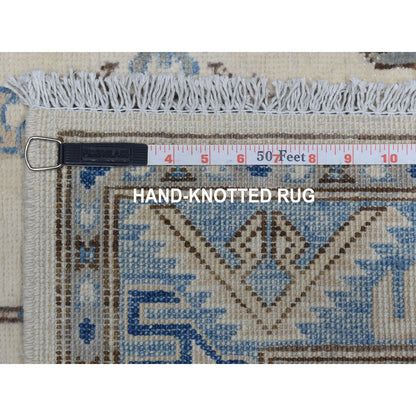Kazak Wool Hand Knotted Rug Ivory Denim Blue 2.9X9.7 -O054660