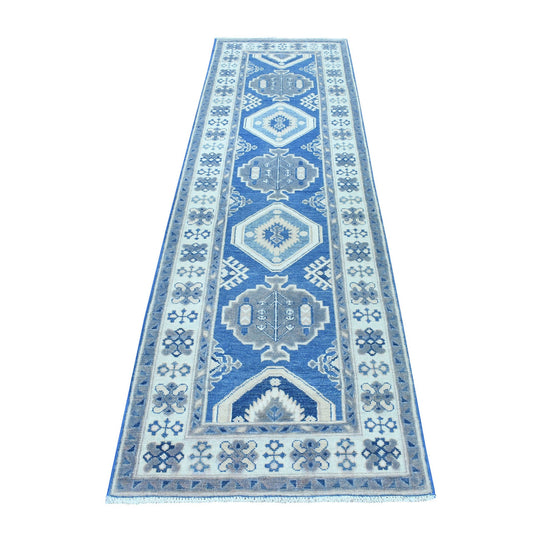 Kazak Wool Hand Knotted Rug Blue Ivory 2.8X9.5 -O054663