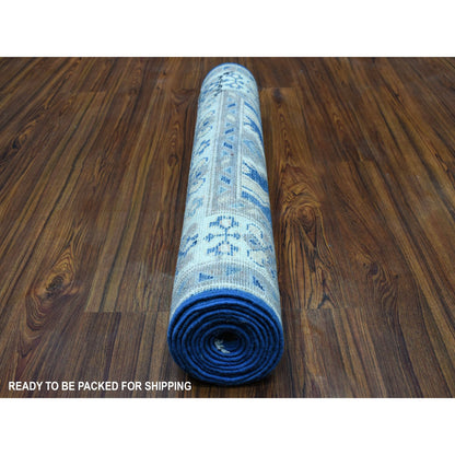Kazak Wool Hand Knotted Rug Blue Ivory 2.8X9.5 -O054663